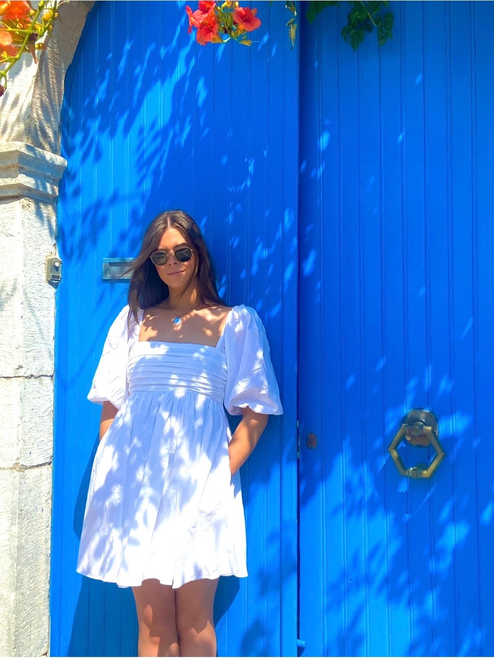 Abercrombie & Fitch White Puff-Sleeve Mini Dress